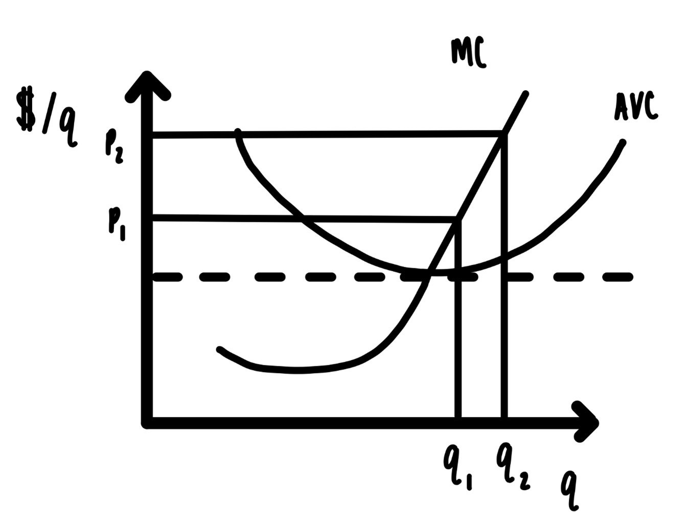 Average variable cost and marginal cost.