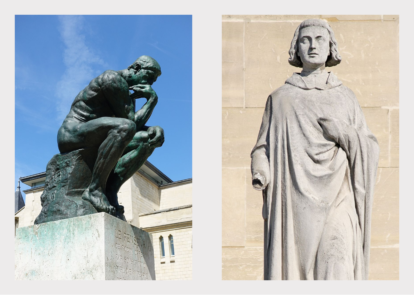 Images sourced from wikimedia commons. Statues of The Thinker and Peter Abelard.